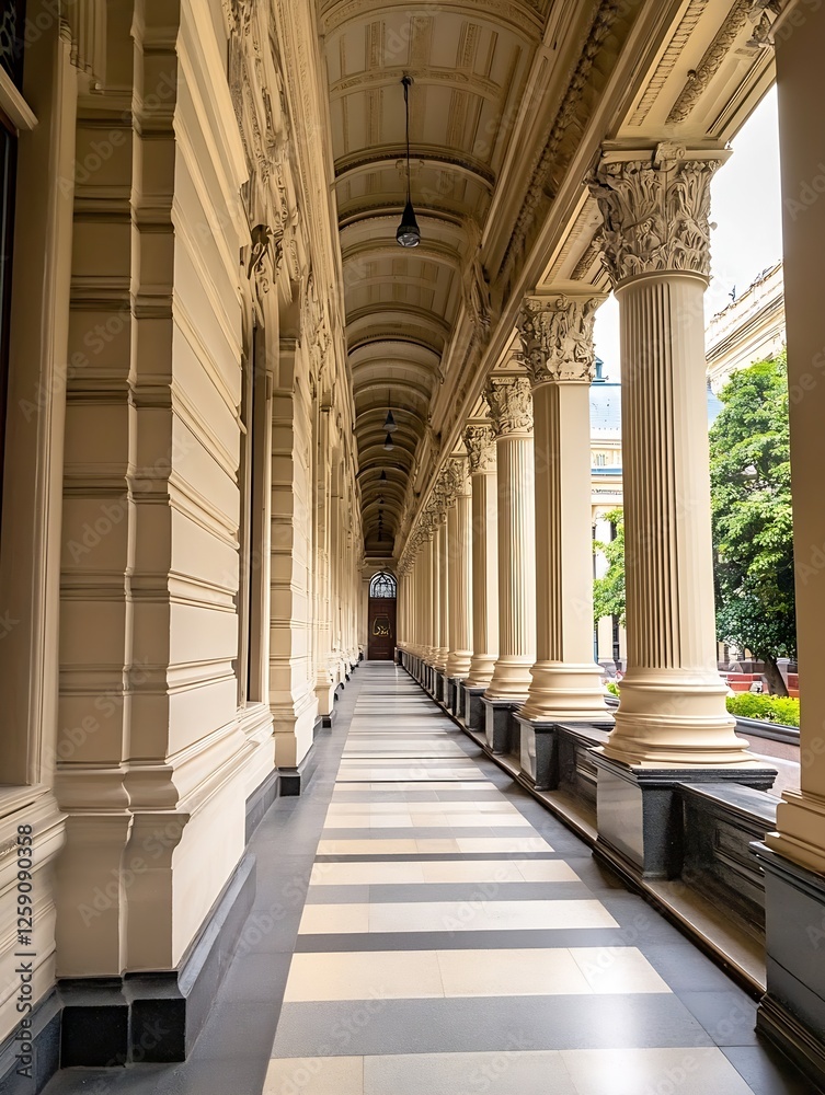 Poster majestic architecture showcasing classic columns and detailed design in a serene hallway : generativ