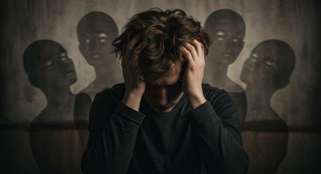 A depiction of a troubled mind grappling with frustration, confusion, and mental health issues.

