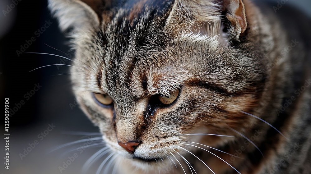 Poster close-up portrait of a striking tabby cat showcasing detail and vivid personality : generative ai