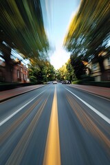 Vibrant Street View with Motion Blur Effect Conveying Speed and Freedom in Urban Environment : Generative AI