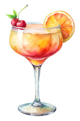 watercolor coquette fruit cocktail on the white background