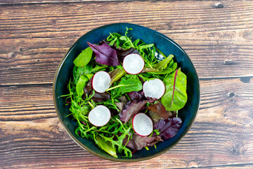 Mixed salad leaves in a bowl