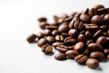 Naklejka premium Close-up of whole coffee beans on a clean white surface, beans, whole, food