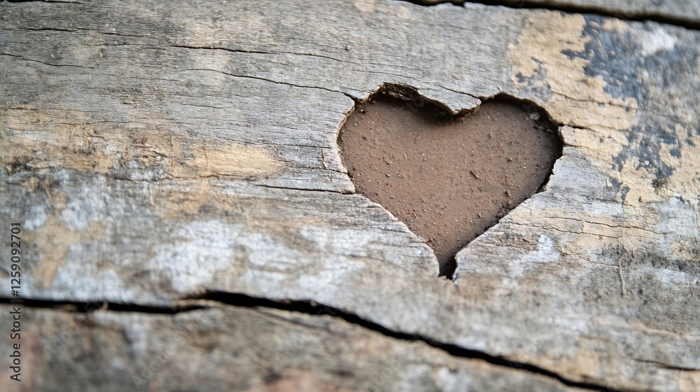 Aufkleber heart shaped carving in weathered wood creating a charming rustic atmosphere : generative ai