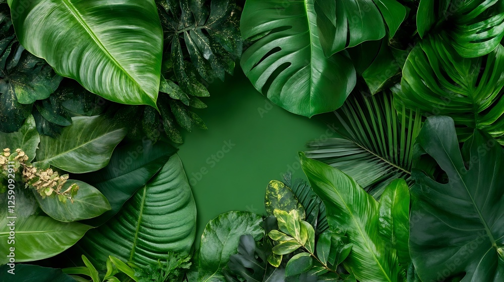 Poster rich green leaf background with tropical plants creating a lush atmosphere : generative ai