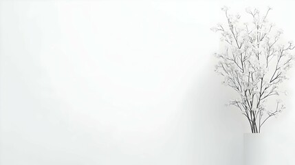 White Minimalist Plant Branch on White Background