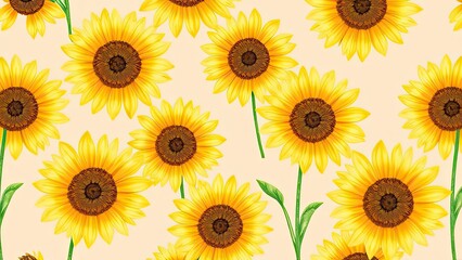 Bright Yellow Sunflowers Summer Floral Pattern Background