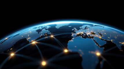 Fototapeta premium Illuminated earth with network connections at night depicting globalization and connectivity