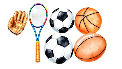 Colorful Sports Equipment Balls Soccer Tennis Basketball Baseball