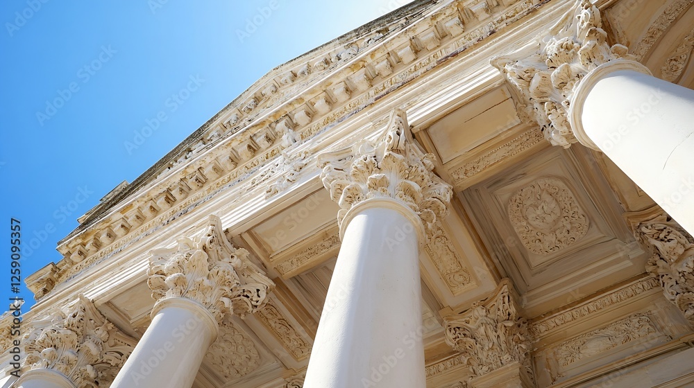 Poster majestic architectural columns with intricate design under clear sky : generative ai