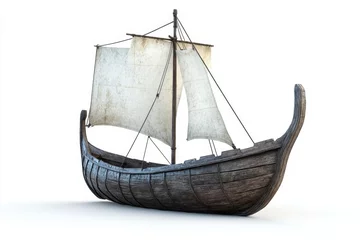 Fototapete Rund Medieval wooden sailing ship isolated on white background © ANZ studio