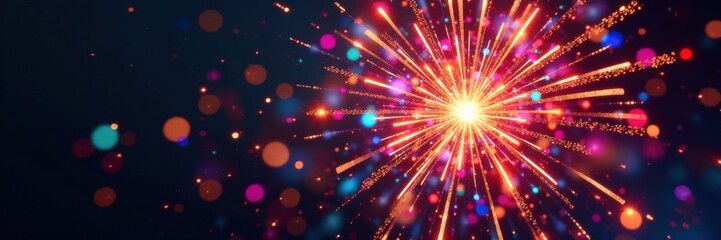 Obraz premium Colorful fireworks exploding in spherical shape with radial patterns and shimmering lights, explosion, radiant , fireworks