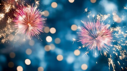 Fototapeta premium Colorful Fireworks Display Creating a Stunning Festival Atmosphere Against a Dusk Sky : Generative AI