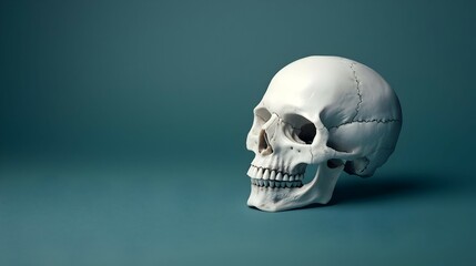 White Human Skull on Teal Background