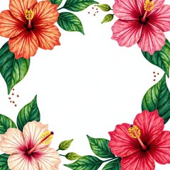 Obraz premium Colorful hibiscus leaves with intricate patterns on a watercolor background, flowers, colorful, bloom