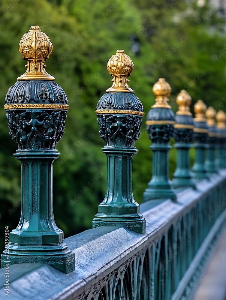 Poster ornate bridge railings with decorative golden finials showcasing elegant architectural design : gene