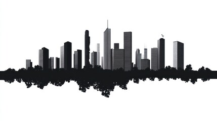 Fototapeta premium Black and White Silhouette: A Cityscape with Trees Under a Clear Sky