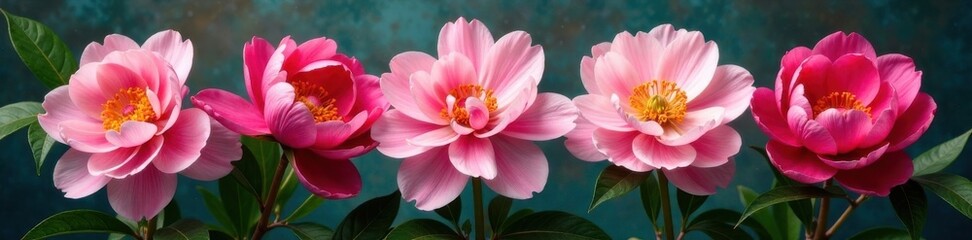 Colorful peonies in bloom, garden blooms, hand drawn, spring flowers