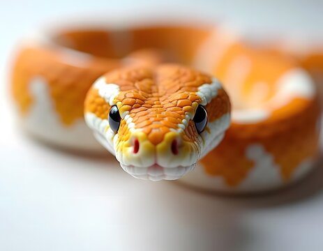 Orange and White Royal Python Snake Close-up with Focus on Head
