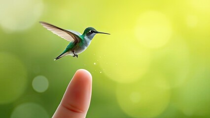 Fototapeta premium Hummingbird Hovering Near Finger Nature Wildlife Spring