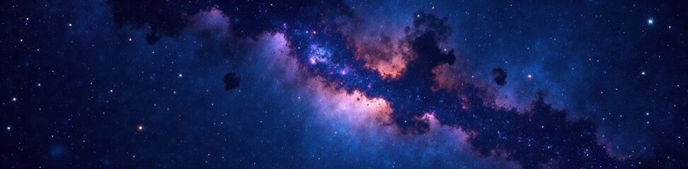 Naklejka premium Dark starry night sky with galaxies and nebulas, space, astronomy