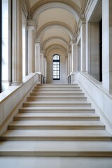 Obraz premium Elegant Staircase Leading to Bright Window in Classic Architectural Setting : Generative AI