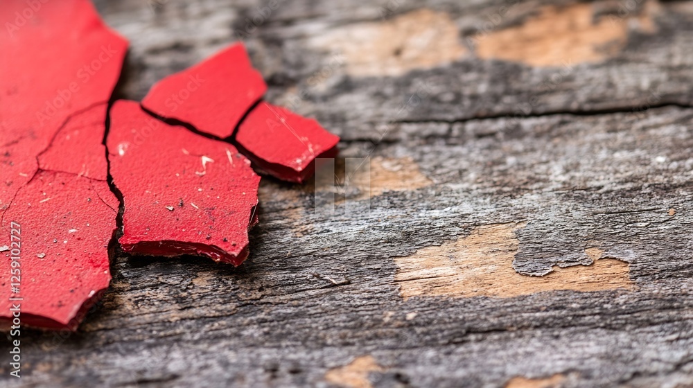Poster textured surface of weathered wood with flaking red paint creating a rustic and vintage effect : gen