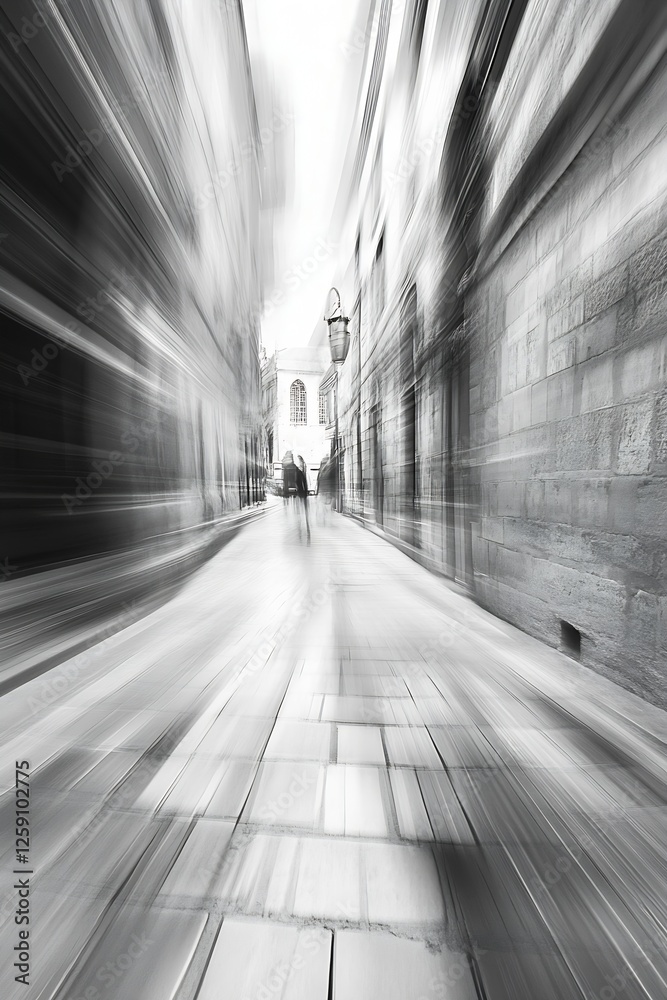 Fototapete Abstract motion blur of a cobblestone street with people walking creating a sense of speed : Generative AI