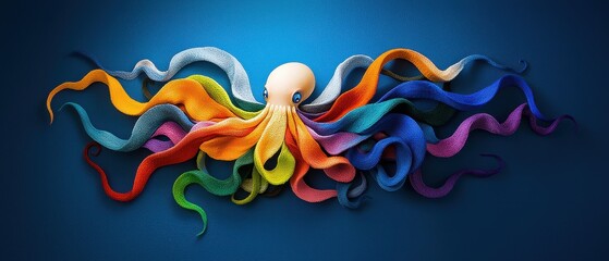 Obraz premium Vibrant Stylized Octopus Digital Illustration for Editorial and Web Use Abstract Sea Creature with Bold Lines and Colored Patterns