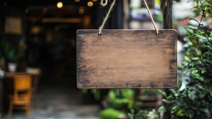 Blank Wooden Sign Hanging Outdoors Awaiting Text