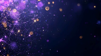 Purple And Gold Glitter Sparkles On Dark Blue Background