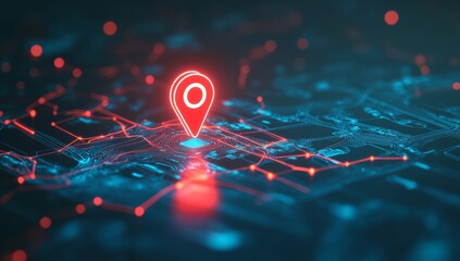 Illuminated location marker on digital city map network