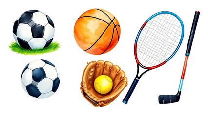 Colorful Sports Equipment Balls Illustration Soccer Basketball Tennis Baseball
