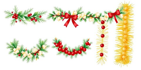 Naklejka premium Festive Christmas Decorations Holly Berries Pine Bow Garland