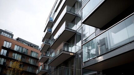 Fototapeta premium Contemporary apartment building facade showcasing modern architecture and balconies : Generative AI