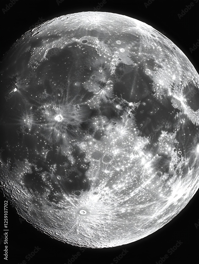 Poster detailed close-up shot of the moon capturing its craters and surface : generative ai