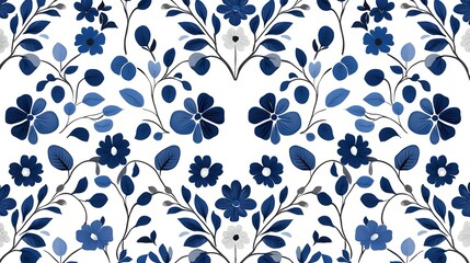 Blue and White Floral Pattern Seamless Design