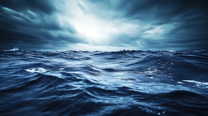 Fototapeta premium Stormy Ocean Waves Under Dramatic Cloudy Sky at Dusk : Generative AI