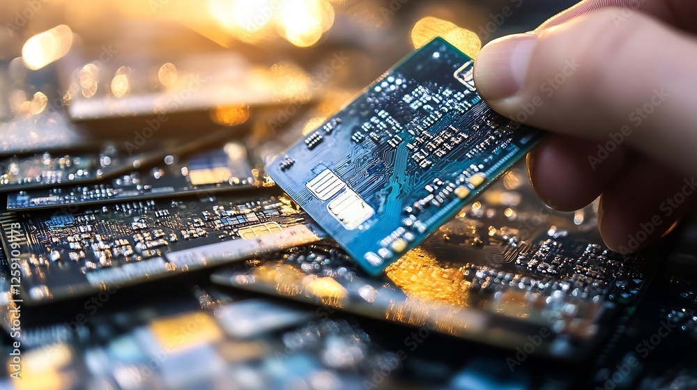 Poster close-up of hand holding a digital circuit board showcasing technology and innovation : generative a