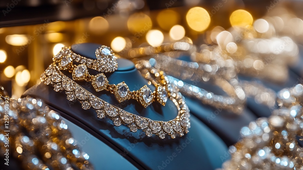 Poster elegant display of stunning gold jewelry and sparkling diamonds in a luxurious setting : generative 