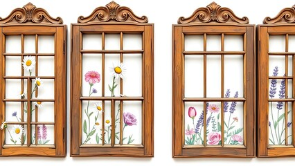 Rustic Wooden Window Frames with Floral Designs Home Decor Spring Flowers