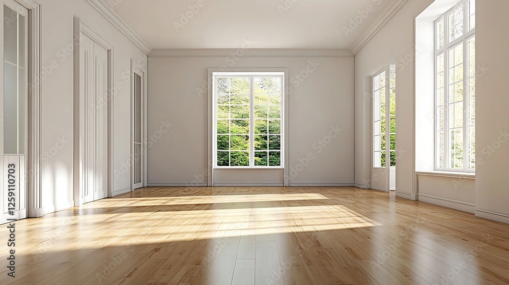 Aufkleber bright and airy empty room with large windows and beautiful natural light : generative ai