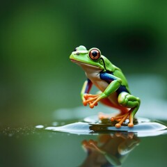 Obraz premium Frog jumping out of water, nature, jump, movement