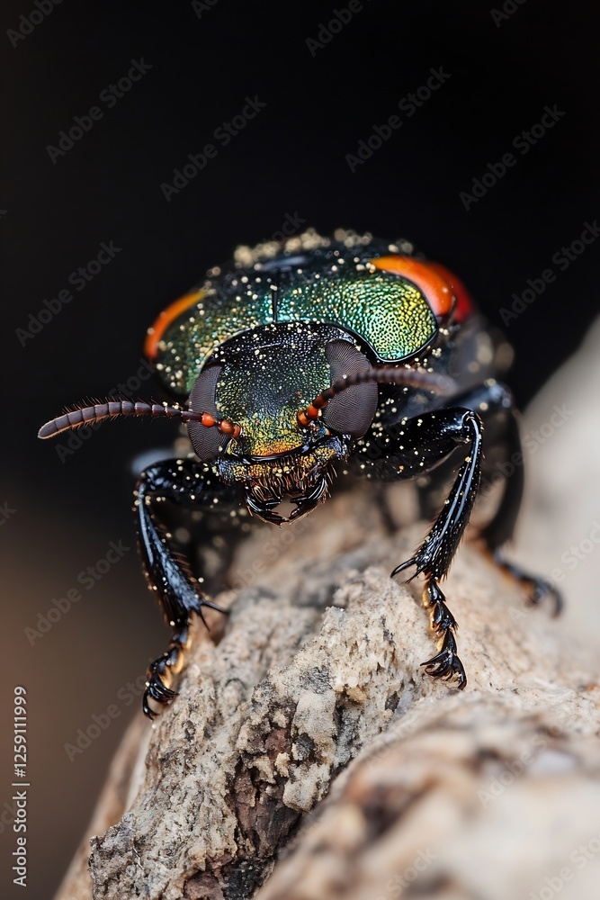 Poster Close-up of a Colorful Beetle Crawling on a Rock in Macro Photography : Generative AI