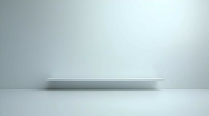 Empty White Shelf Against a Pale Blue Wall