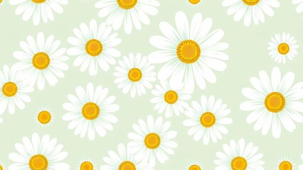 Pretty Daisy Pattern Floral Background Spring Flowers White Daisies Nature Design Green Background
