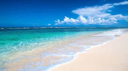 Obraz premium Tropical Beach Paradise with Crystal Clear Water and White Sand Shoreline : Generative AI