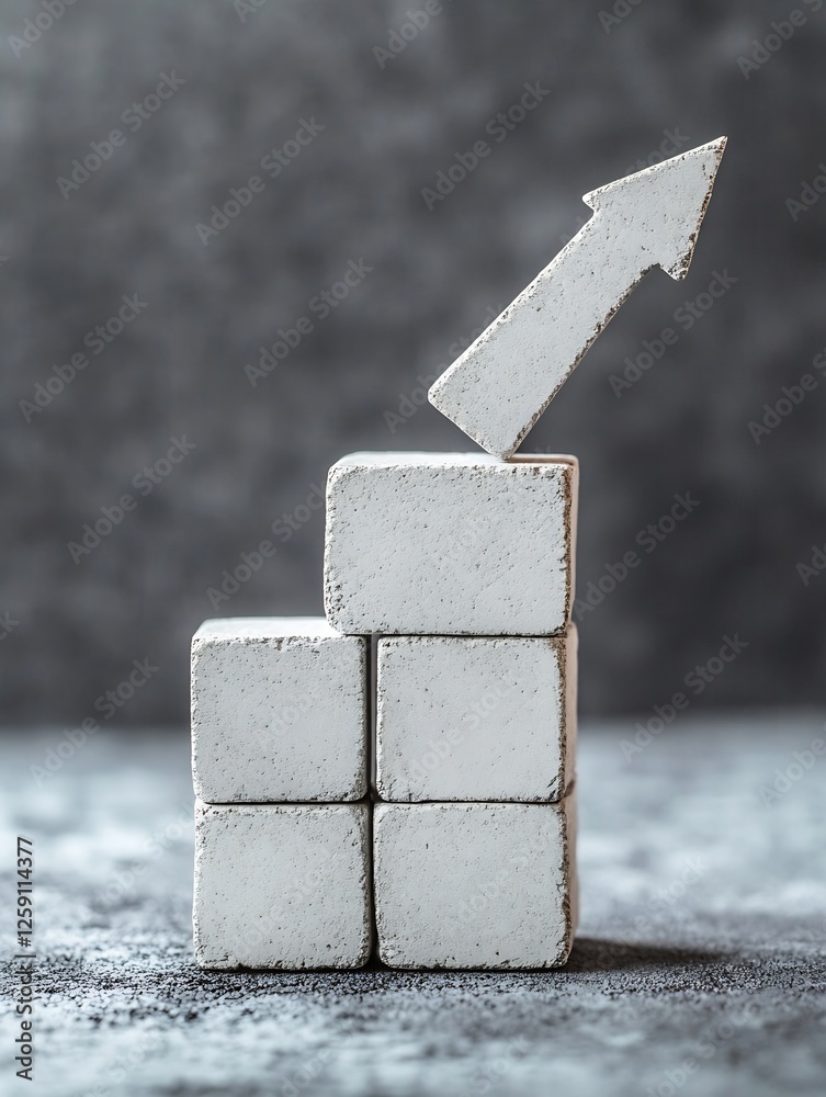 Poster White Concrete Blocks Stacked with an Arrow Symbolizing Growth and Progress in Business : Generative AI