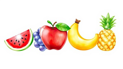 Colorful Fruit Still Life Apple Banana Watermelon Pineapple Grapes