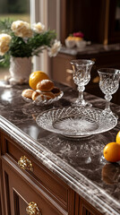 Obraz premium Elegant Kitchen Countertop With Crystalware And Food